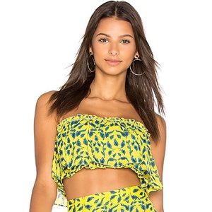 Tanya Taylor Gina Top in Yellow and Midnight - size 6 crop top - Revolve